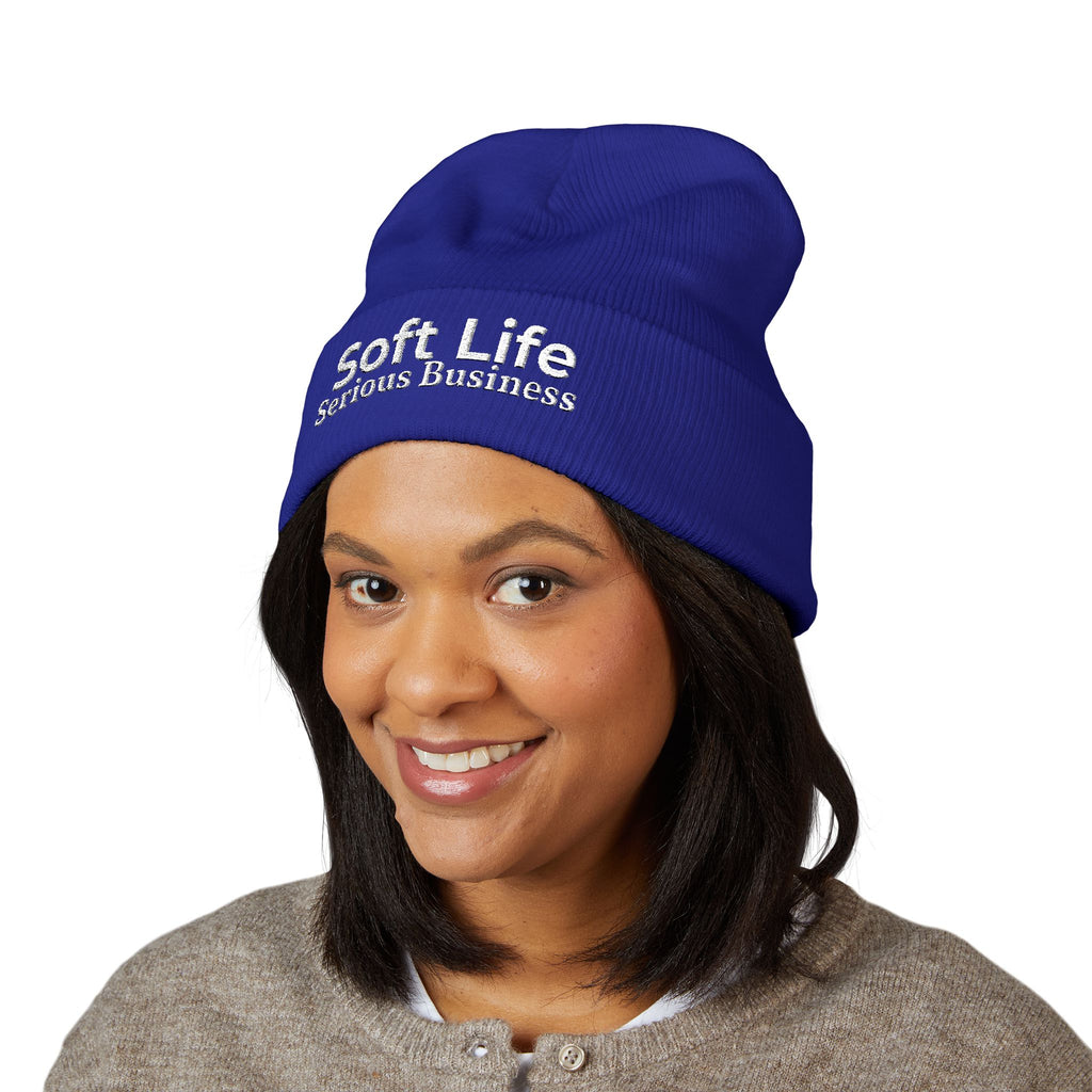 Soft Life. Serious Business. Embroidered Cuffed Beanie | Cozy Entrepreneur Winter Hat