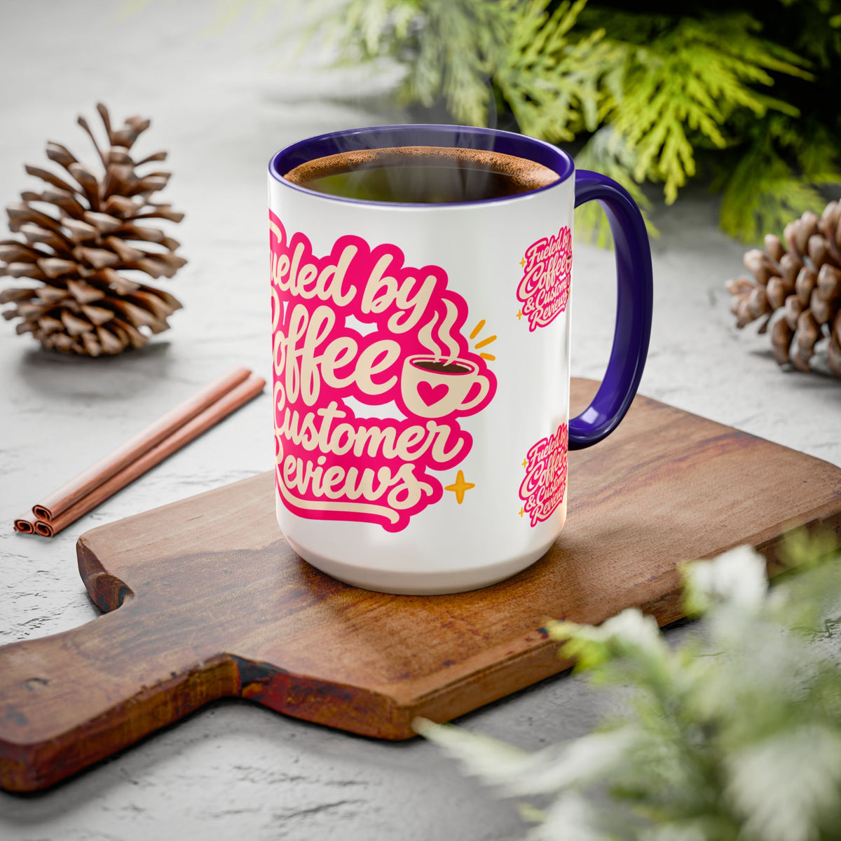 Fueled by Coffee & Customer Reviews Accent Mug — Small-Business Owner Coffee Cup